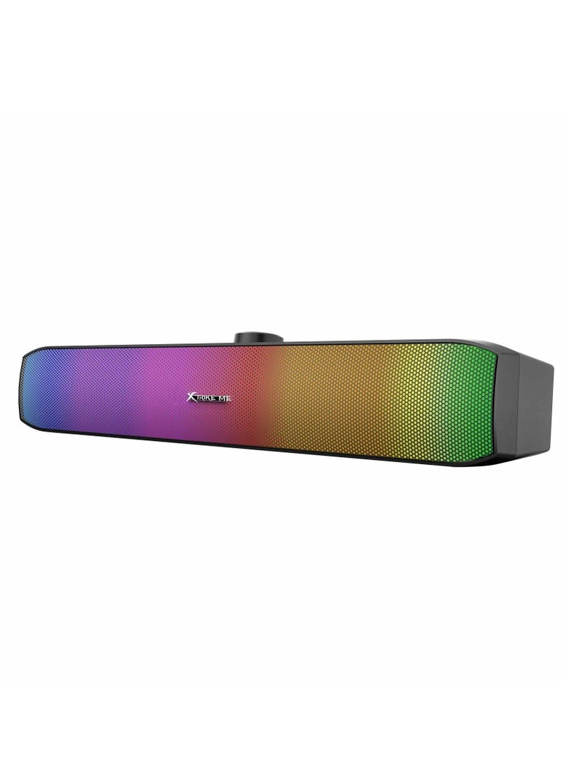 XTRIKE ME SK-605 Soundbar RGB Gaming Speaker USB2.0 Stereo sound bar – RGB Luminous Speaker with Volume Knob control – Wired  USB Powered +3.5mm , 2.0 Channel for PC and Laptop , Home theatre | Black - Image 1