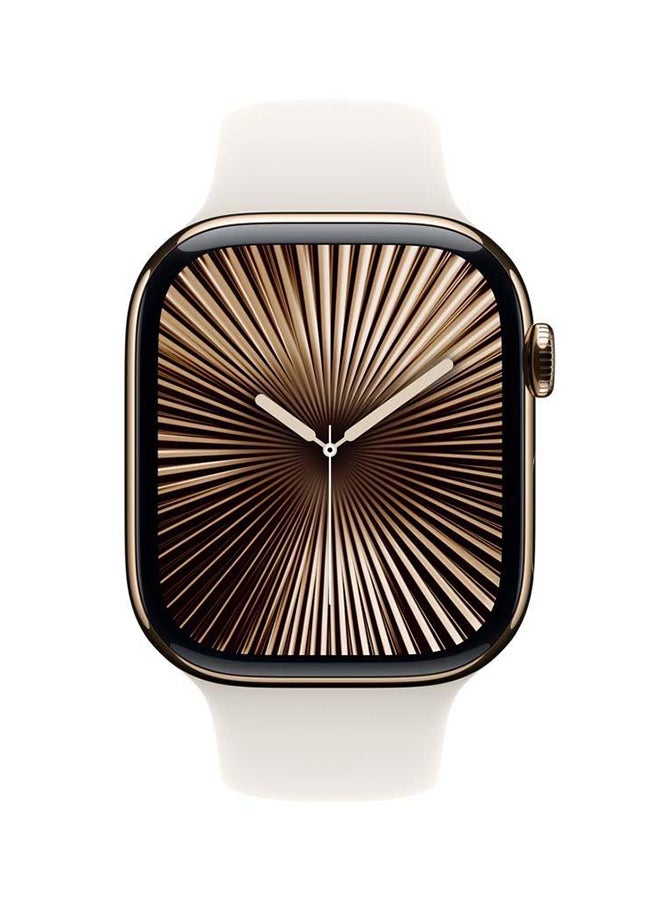 Apple Watch Series 10 Gps  Cellular 46Mm Gold Titanium Case With Starlight Sport Band  Ml White - Image 2