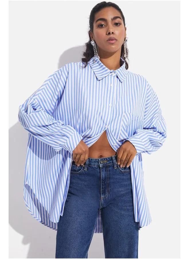 JUNE June Striped Shirt Blue