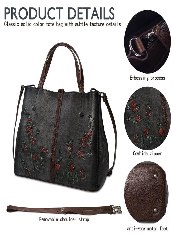 SHARPAD Genuine Leather Satchel for Women Top Handle Bags Handmade Purse Vintage Embossed Leather Crossbody Handbags Hobo Bag, Black-2, Medium - Image 5