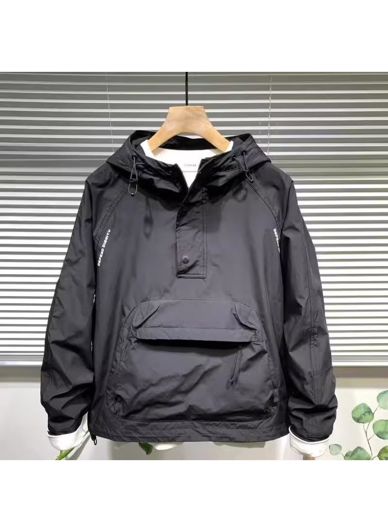 Generic Mens Casual Hooded Jacket Spring Loose Fit Coat Black  - Image 3