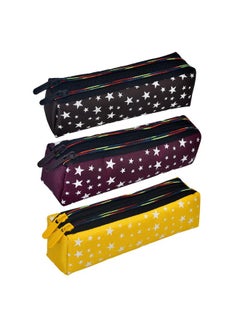 Kuber Industries Kuber Industries Pencil Pouch|Rexine Stationary Pouch|Pencil Utility Pouch|School Pencil Case for Kids|2 Zipper Pencil Organizer|Star Pencil Pouch|Pack of 3|Multi  - Image 1