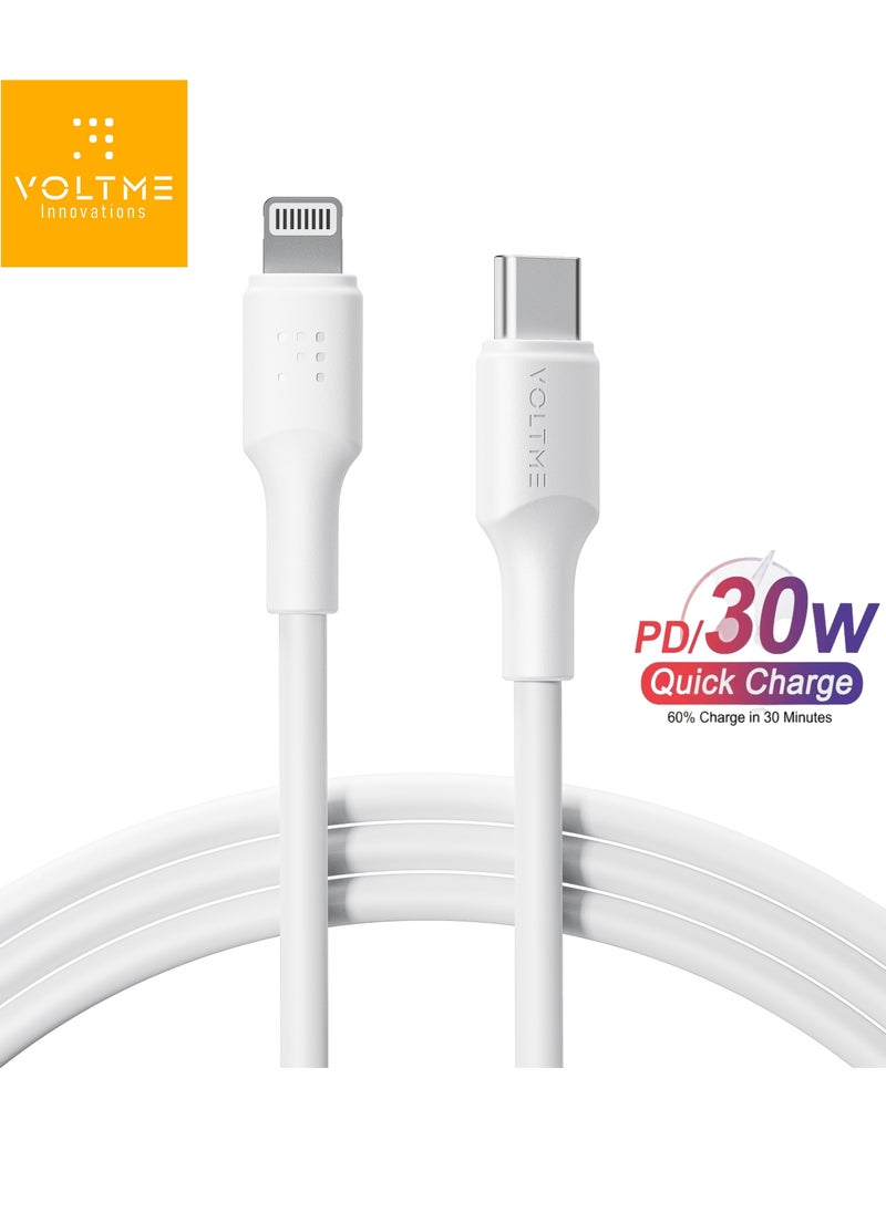 VOLTME iPhone Charger Cable (2m), Voltme USB-C to Lightning Cable for Fast Charging, 30W PD Power Delivery, High-Speed ​​Data Transfer, Durable and Tangle-Free, Compatible with iPhone 14/14 Pro/14 Plus/14 Pro Max, iPhone 13/13 Pro/13 Pro Max/13 Mini, iPhone 12/12 Pro/11/XS/XR/8/8 Plus, iPad Pro, iPad Air, AirPods - White  - Image 1