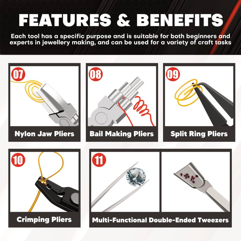 ct C&T 11-Piece Jewelry Plier Sets,Jewelry Making Tools Kit, Micro Jewelry Pliers Set, Stainless Steel Tweezers with Storage Pouch, Pliers set for Jewelry Making Supplies - Image 5