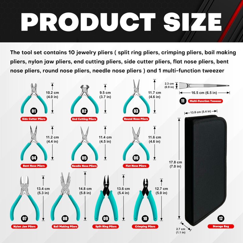ct C&T 11-Piece Jewelry Plier Sets,Jewelry Making Tools Kit, Micro Jewelry Pliers Set, Stainless Steel Tweezers with Storage Pouch, Pliers set for Jewelry Making Supplies - Image 2