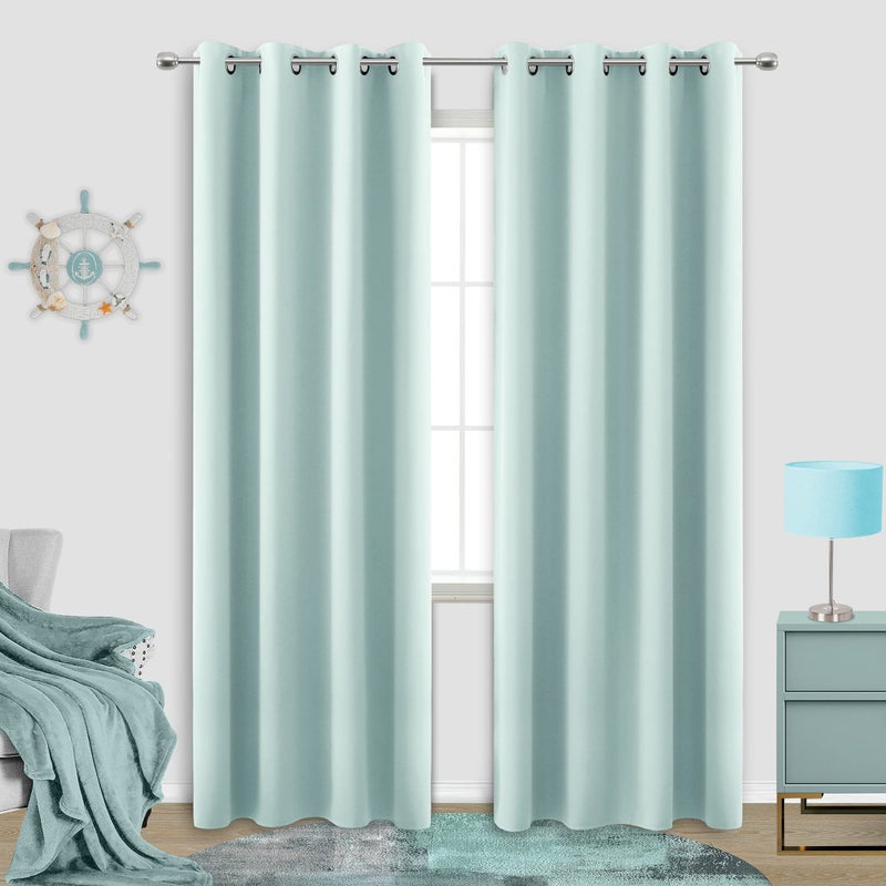 Aqua Curtains 96 Inches Long for Bedroom Beach Room Decor 2 Panel Set Cooling Summer Window Treatments Nursery Match Light Blue Green Wall Blackout Drapes Coasal Curtains for Living Room 52x96 Length