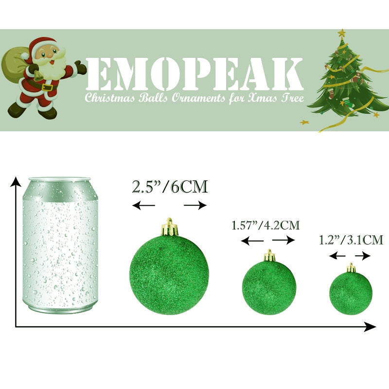 Emopeak 24Pcs Christmas Balls Ornaments for Xmas Christmas Tree - 4 Style Shatterproof Christmas Tree Decorations Hanging Ball for Holiday Wedding Party Decoration (Grass Green  2.4""/6.2CM) - Image 3