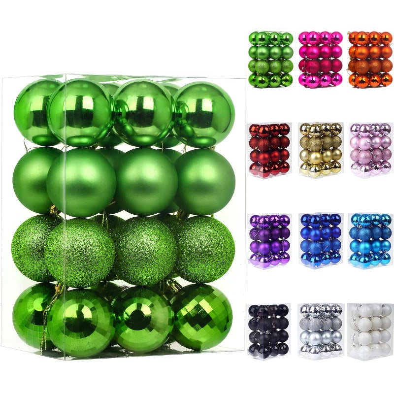 Emopeak 24Pcs Christmas Balls Ornaments for Xmas Christmas Tree - 4 Style Shatterproof Christmas Tree Decorations Hanging Ball for Holiday Wedding Party Decoration (Grass Green  2.4""/6.2CM) - Image 1
