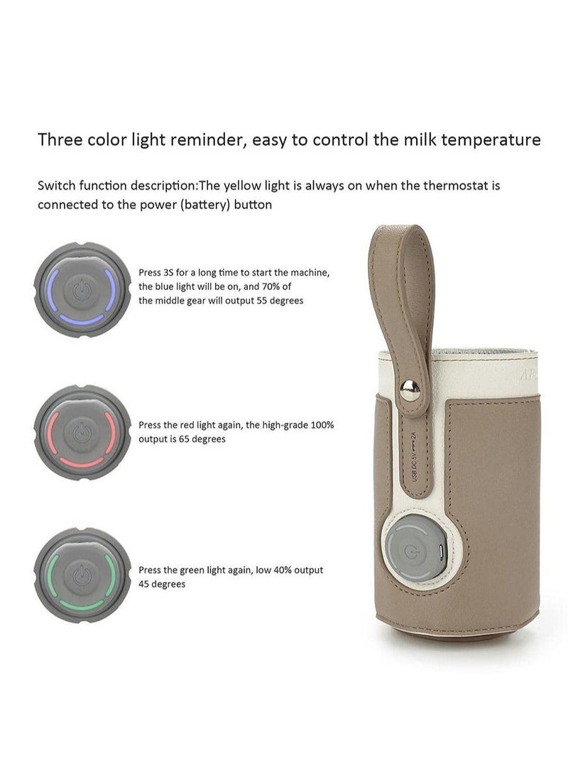 كابتن تيك Portable Bottle Warmer, With 3 Temperature Control, Travel Smart Insulation Milk Bottle Cover Bag, Usb Baby Bottle Warmer For Breastmilk or Formula For Travel And Other Outdoor Activities Brown - Image 3