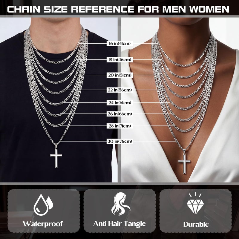 MILACOLATO 925 Sterling Silver Cross Necklace for Men Women - 5mm Durable 316L Stainless Steel Figaro Link Chain with Beveled Edge Cross Pendant, Silver Crucifix Necklaces Jewelry, 22'' Christian Baptism Gift - Image 5