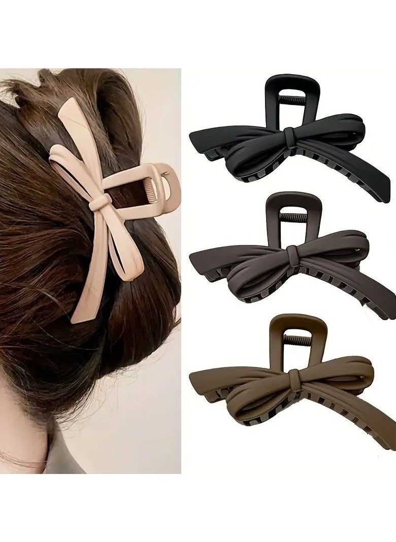 Goolsky 4 Pcs Autumn/Winter Women's Solid Color Bow Hair Clips, Flexible and Non-Slip, Suitable for Thin and Thick Long Wavy Hair, Matte Finish, Large Butterfly Shape, Plastic Material, Bohemian Style, Set of 4, Suitable for Ages 14 and Above  - Image 1