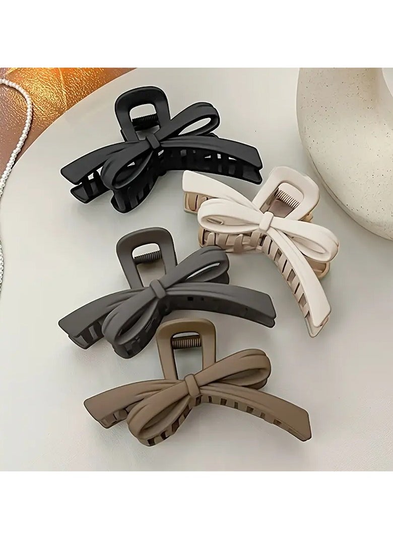 Goolsky 4 Pcs Autumn/Winter Women's Solid Color Bow Hair Clips, Flexible and Non-Slip, Suitable for Thin and Thick Long Wavy Hair, Matte Finish, Large Butterfly Shape, Plastic Material, Bohemian Style, Set of 4, Suitable for Ages 14 and Above  - Image 2