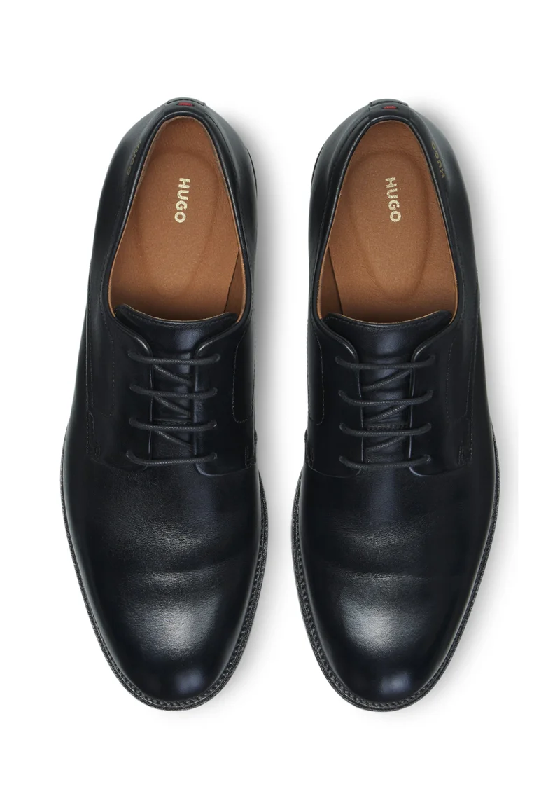 HUGO Black Derby shoes in smooth leather with embossed logo for Men | Best Price UAE
