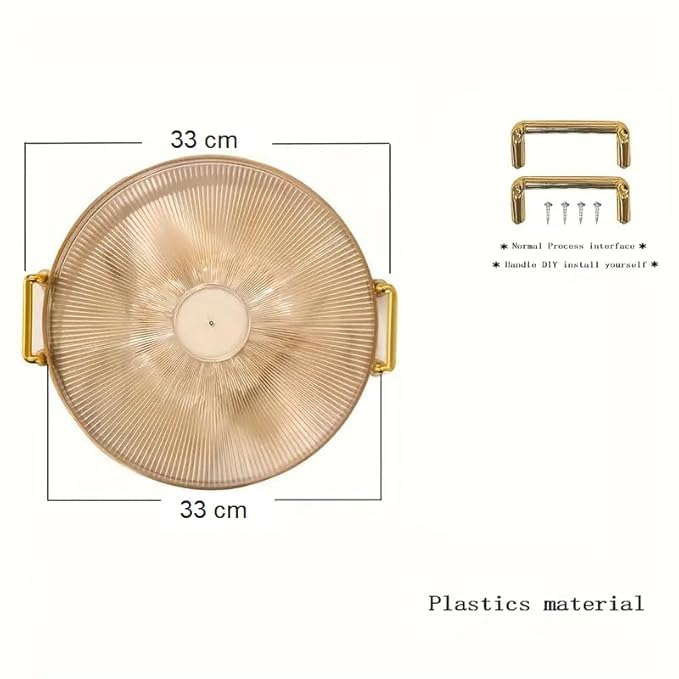 Calyrex Golden Round Tray 33 cm Golden Serving Trays Food Tray Makeup Tray European Style Bathroom Decorative Tray Jewellery Tray for Home Restaurant Amber Gold - Image 3