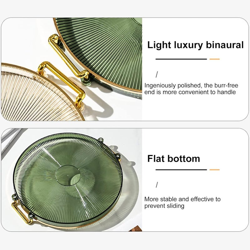 Calyrex Golden Round Tray 33 cm Golden Serving Trays Food Tray Makeup Tray European Style Bathroom Decorative Tray Jewellery Tray for Home Restaurant Amber Gold - Image 5