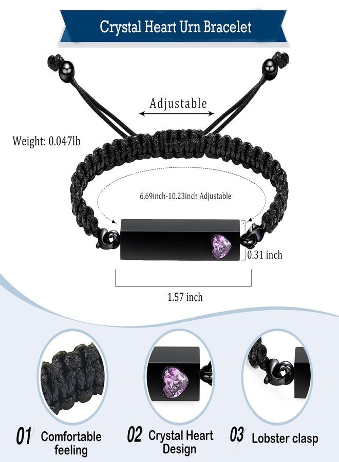 Hearbeingt Cremation Jewelry Crystal Heart Urn Bracelet for Ashes Women Men's Braided Ashes Bracelet with Stainless Steel Memorial Bracelets - Image 2