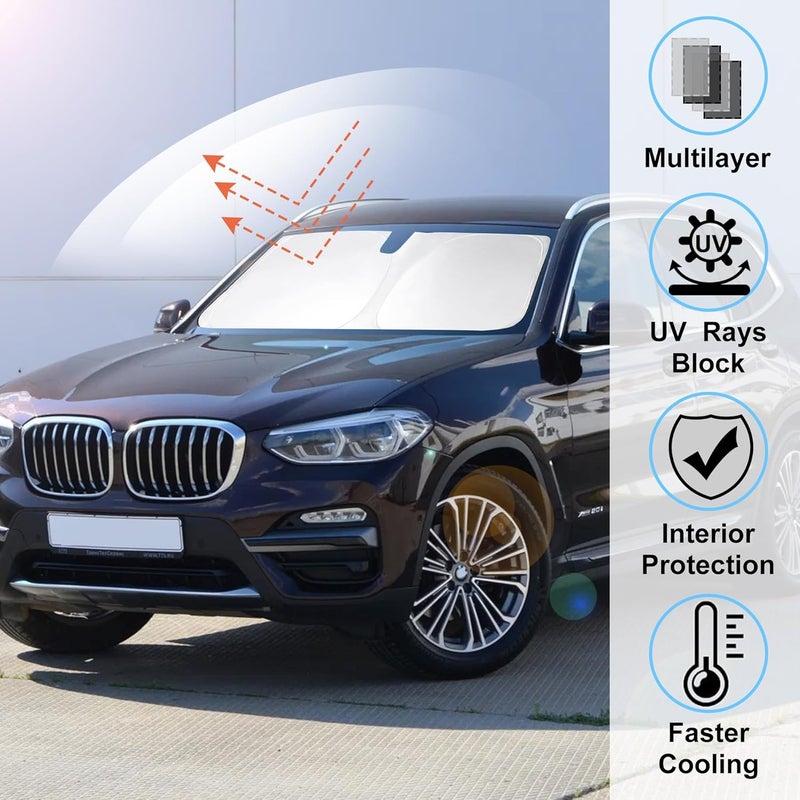 LHFLIVE Car Windshield Sunshade Compatible with 2018-2024 BMW X3 Accessories Foldable Sun Blocker Protect Car from Sun Rays & Heat Damage - Image 2