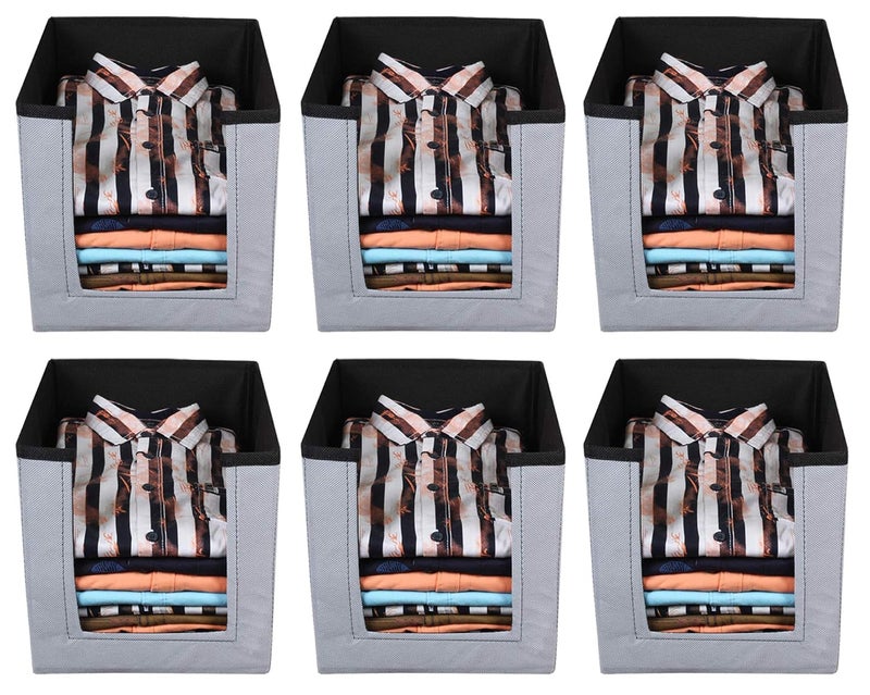 Kuber Industries 6 Pieces Non Woven Shirt StackerShirt Organizer Wardrobe Organizer Grey BlackKUBMART11312 - Image 1