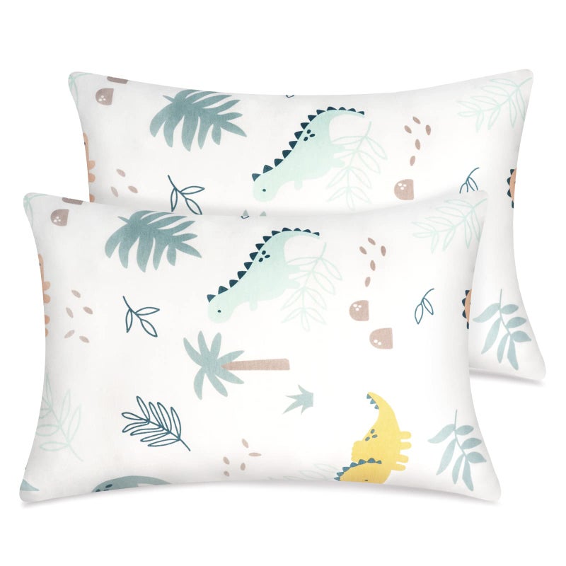 Zenssia Organic Cotton Toddler Pillowcases Pack of 2 13x18 Inches Travel Pillowcase with Envelope Closure Soft Breathable Baby Pillow Case Cover Dinosaur