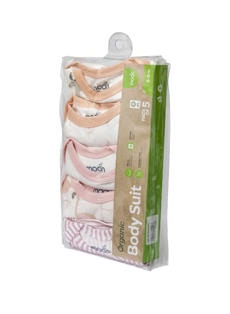 Moon Organic Baby Body Suit Set Of 5 For Girls, 6-9 Months - Pink - Image 5