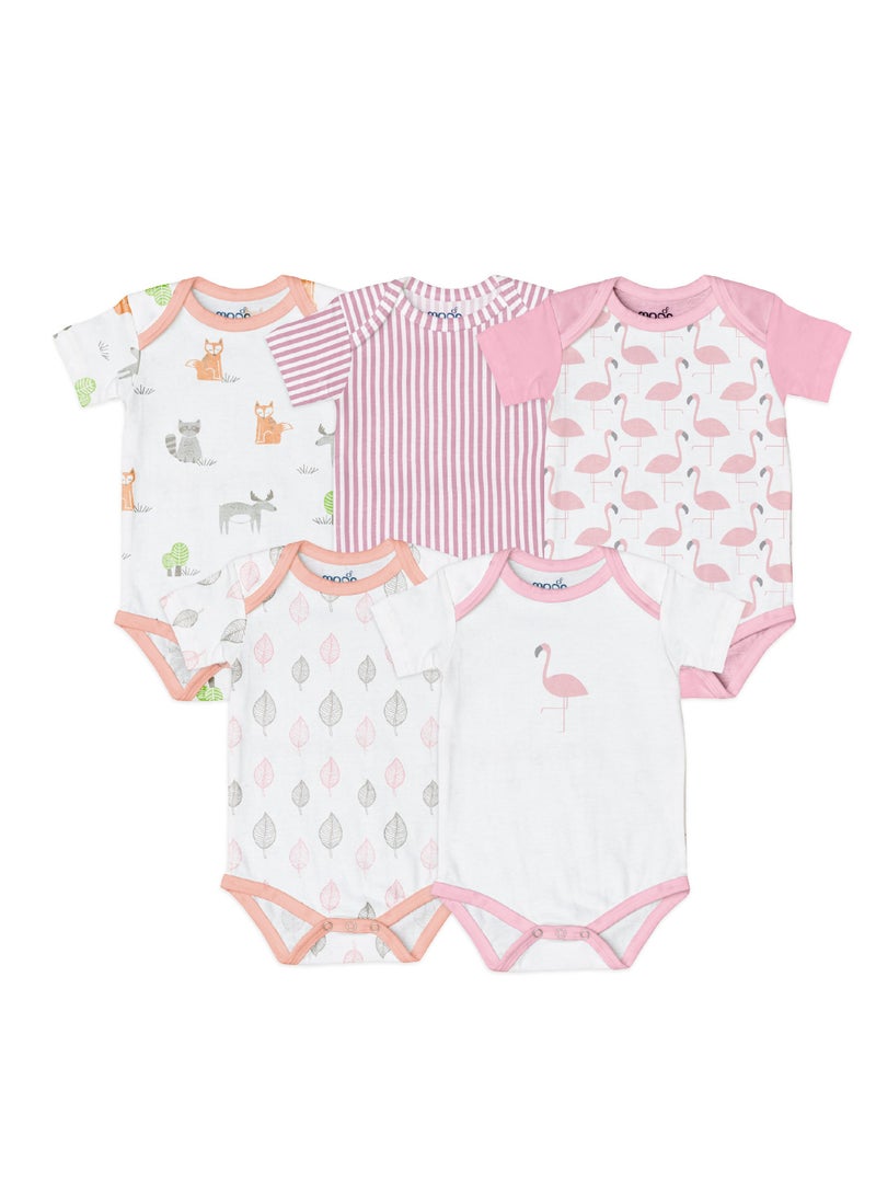 Moon Organic Baby Body Suit Set Of 5 For Girls, 6-9 Months - Pink - Image 1