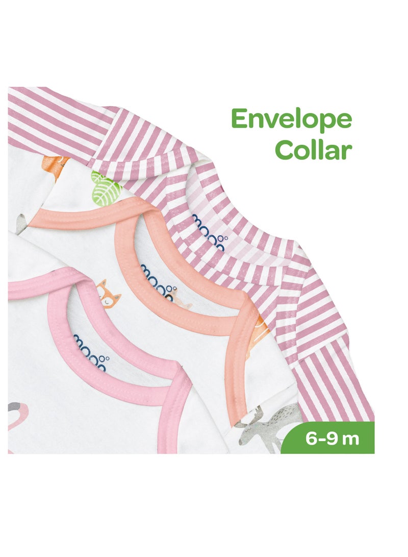 Moon Organic Baby Body Suit Set Of 5 For Girls, 6-9 Months - Pink - Image 4