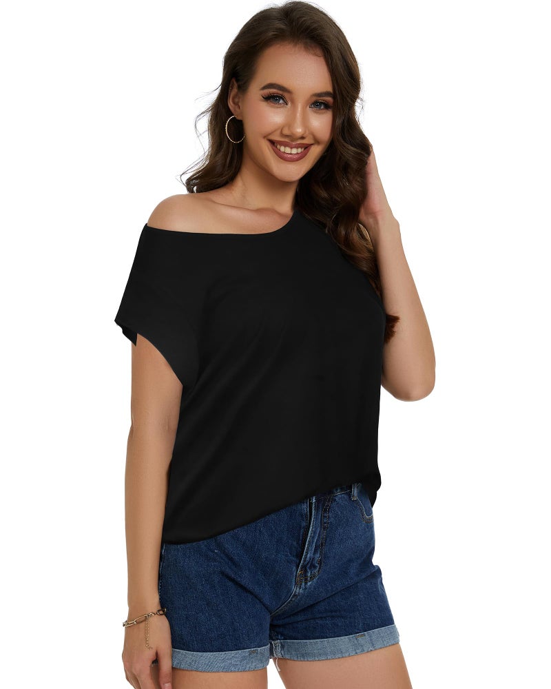 JOELLYUS Womens Summer Tops Casual Loose Cap Sleeve T Shirts Basic Dressy Tees Blouses(Black, L) - Image 5