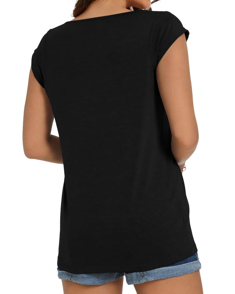 JOELLYUS Womens Summer Tops Casual Loose Cap Sleeve T Shirts Basic Dressy Tees Blouses(Black, L) - Image 3