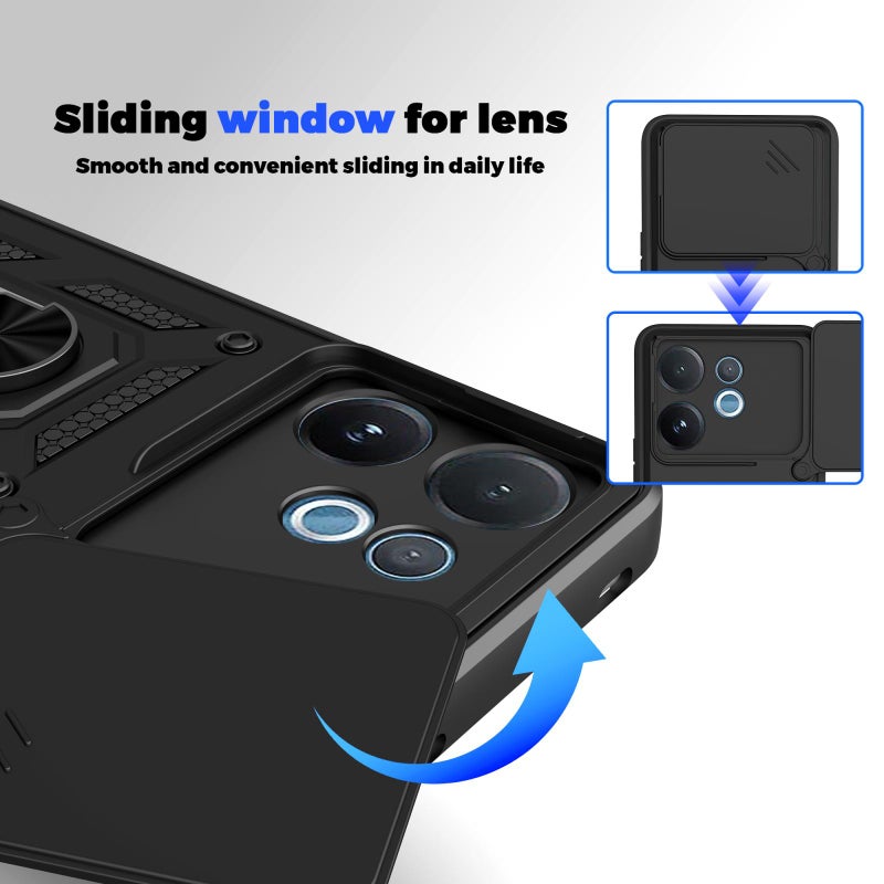 إيروريكس جراب هاتف من البولي يوريثان الحراري والكمبيوتر الشخصي لهاتف vivo V60 5G بتصميم كاميرا منزلقة (أسود) - Image 3