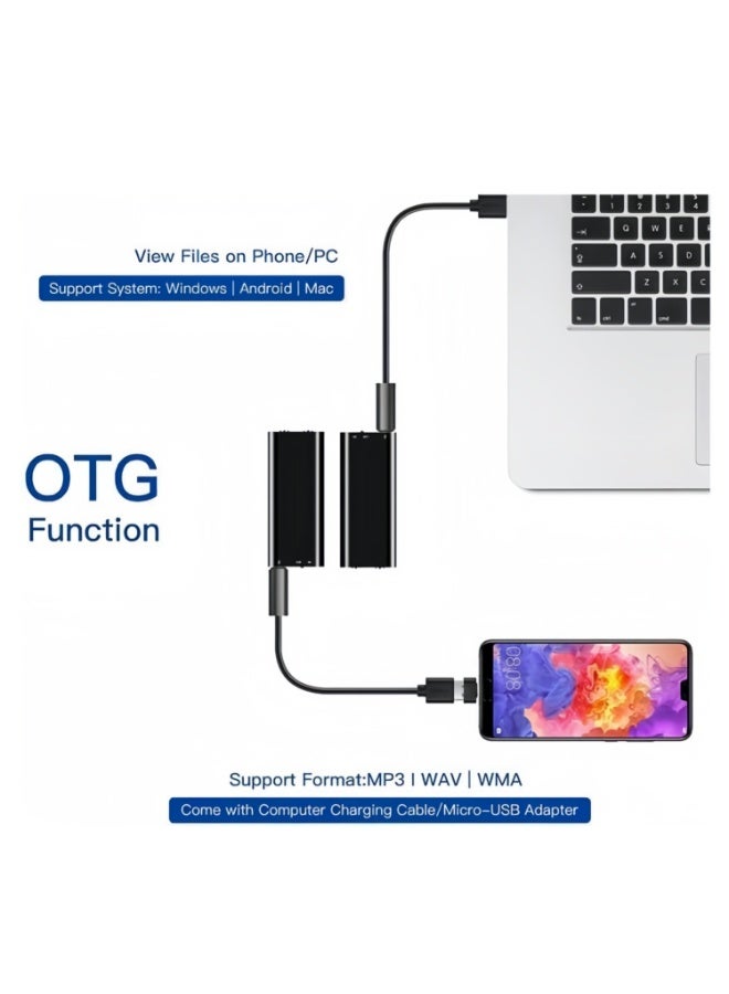 مسجل صوت سعة 16 جيجابايت، 300 ساعة من التسجيل المتواصل، مشغل صوت MP3 عبر USB – مسجل رقمي محمول يعمل بالتنشيط الصوتي - Image 4