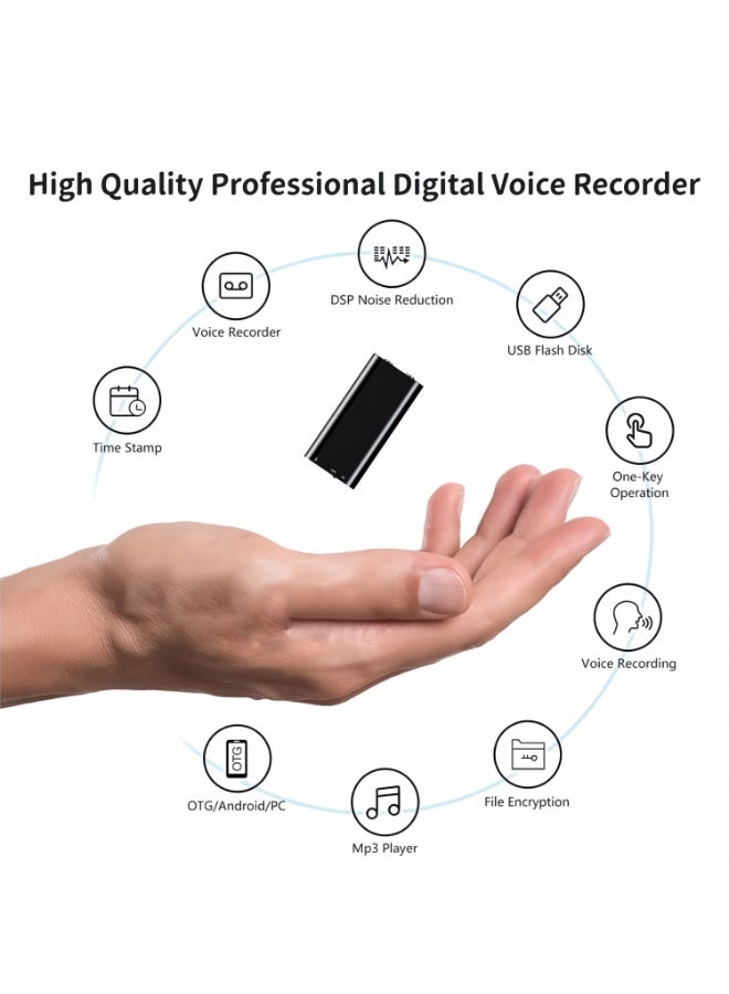 مسجل صوت سعة 16 جيجابايت، 300 ساعة من التسجيل المتواصل، مشغل صوت MP3 عبر USB – مسجل رقمي محمول يعمل بالتنشيط الصوتي - Image 2