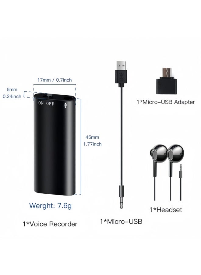 مسجل صوت سعة 16 جيجابايت، 300 ساعة من التسجيل المتواصل، مشغل صوت MP3 عبر USB – مسجل رقمي محمول يعمل بالتنشيط الصوتي - Image 3