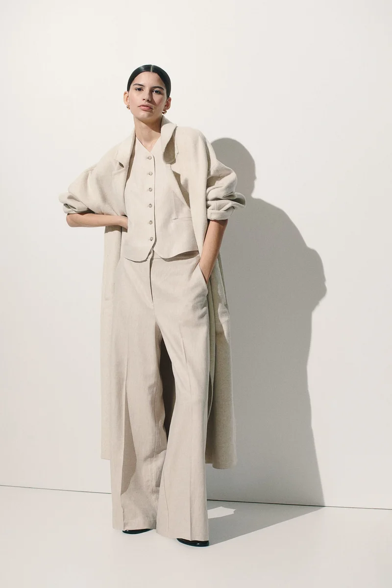 اتش اند ام Wide linen-blend trousers