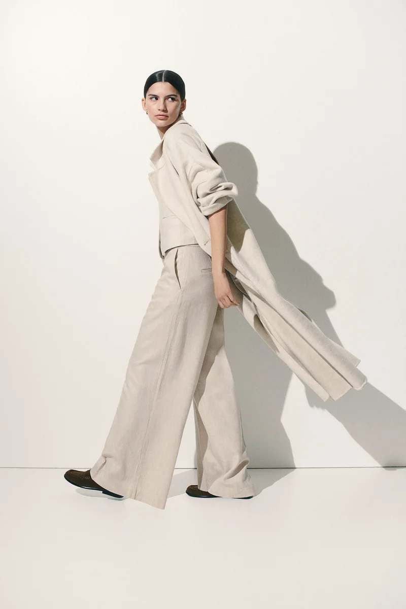 اتش اند ام Wide linen-blend trousers