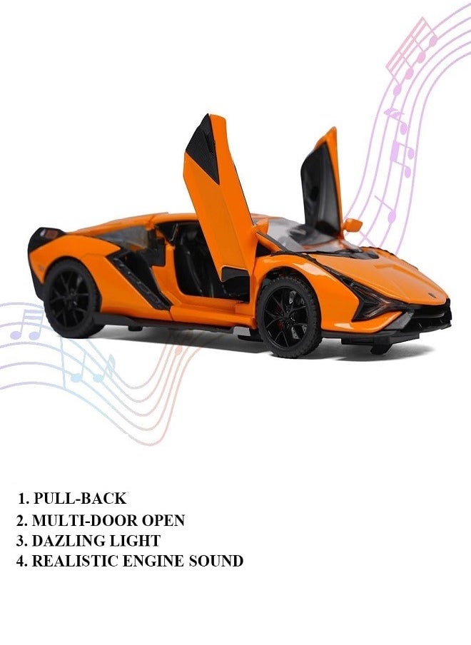 die cast 1:32 Compatible for Lamborghini Sian Model Car Toy, Zinc Alloy Pull Back Toy car with Sound and Light for Kids & Adults (Orange)  - Image 3