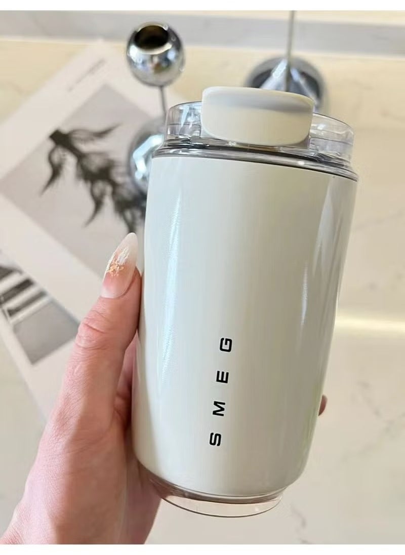 smeg Travel Coffee Mug, Insulated Drinking Mug with Leak-Proof Lid, Durable Coffee Insulated Mug, White Travel Coffee Insulated Mug - Image 1