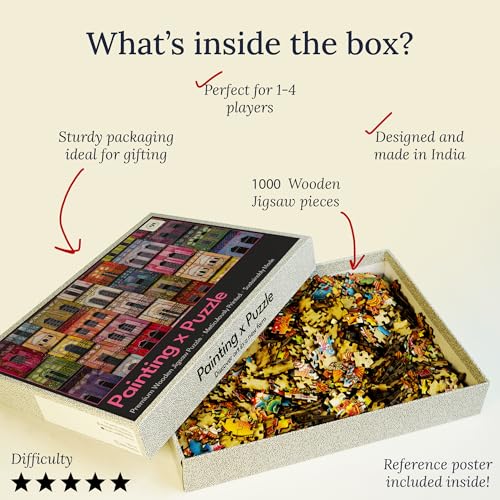 91Knots Painting x Puzzle Series | Contemporary Indian Art | 1000 Pieces Wooden Jigsaw Puzzles for Adults (1000 Pieces, Haveli Colorful Houses) - Image 5