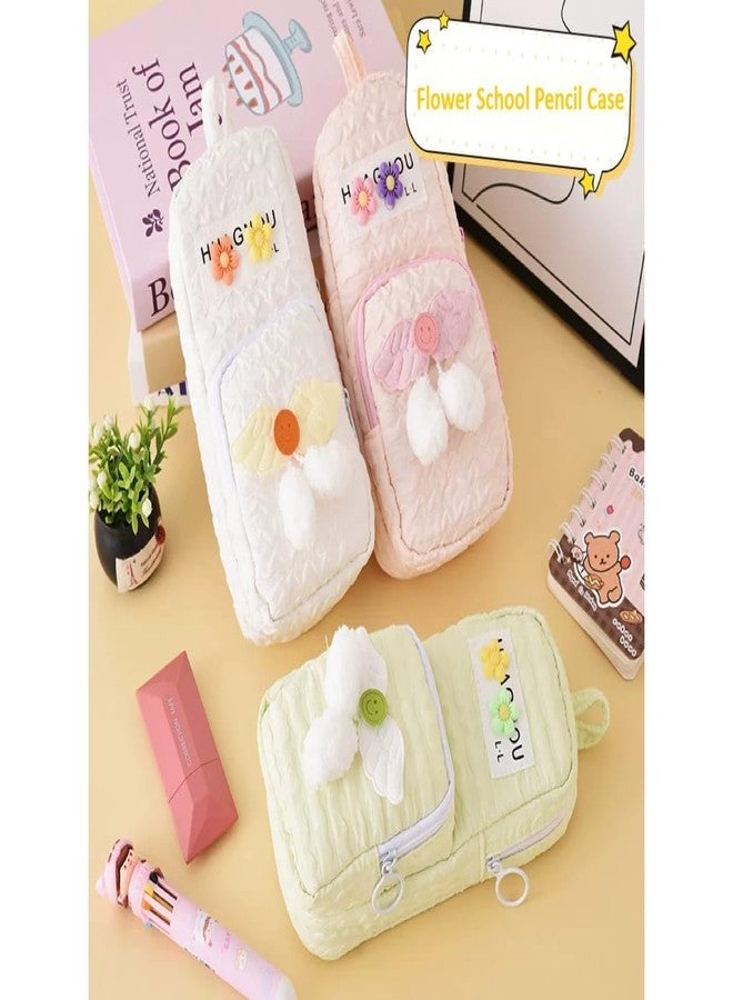 GETNAKSH Three Layer Premium Canvas Pencil Pouch for School Girls, Cute Aesthetic Stationery Items Kit Case, Large Capacity Stationary Pencil Box for Kids Gifts (Splush Ball Peach) - Image 2