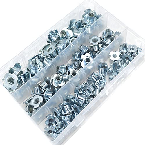 Hincell T Nuts 1/4"-20,5/16"-18, 3/8"-16,Hincell 120pcs Zinc Plated Steel T-Nut 4 Pronged Tee Blind Nuts Assortment Kit for Wood, Rock Climbing Holds, Cabinetry, Furniture,etc. - Image 4