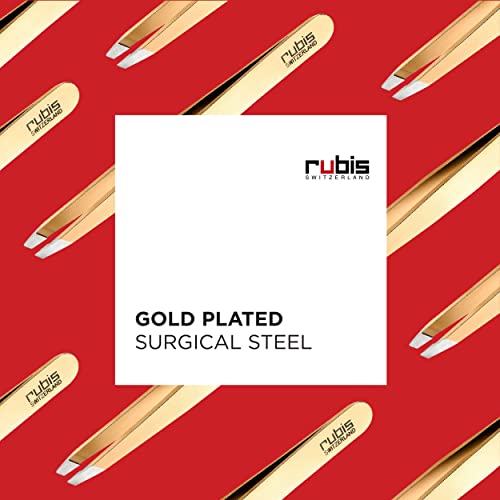 Rubis Classic Stainless Steel Slanted Tweezers for Precise Eyebrows and Hair Removal, The Gold Collection, Gold, 1K103 - Image 3