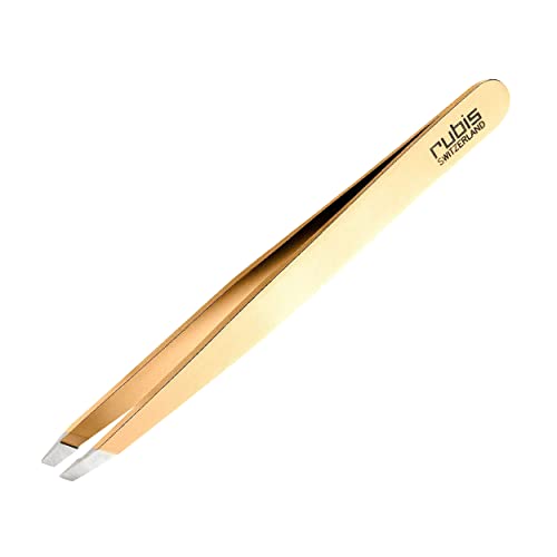 Rubis Classic Stainless Steel Slanted Tweezers for Precise Eyebrows and Hair Removal, The Gold Collection, Gold, 1K103 - Image 1