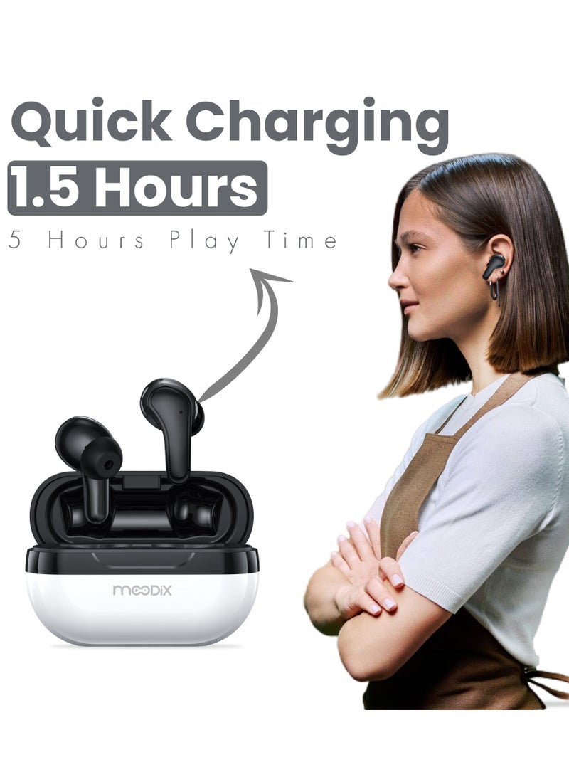 Moodix KI23K50 Active Noise Cancellation Bluetooth Earbuds with Smart Touch Control, White-Black - Image 4