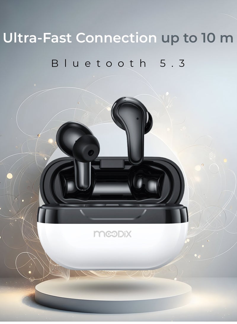 Moodix KI23K50 Active Noise Cancellation Bluetooth Earbuds with Smart Touch Control, White-Black - Image 5