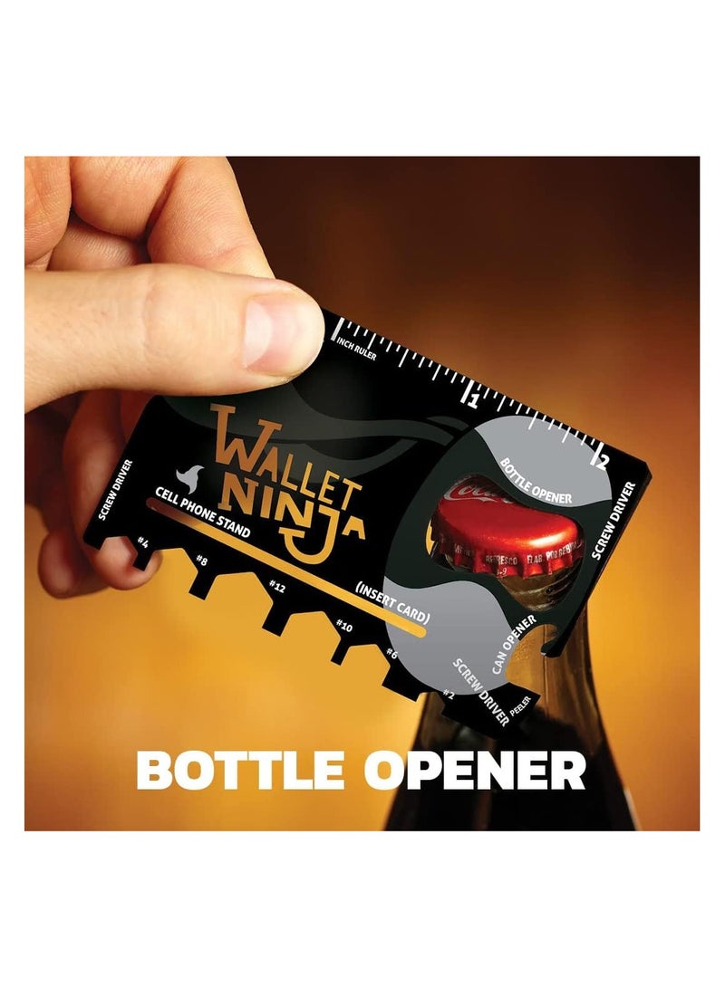 Wallet Ninja Multitool Card – 18 in 1 Credit Card Multi-Tool (Bottle Opener, Can Opener, Screwdrivers, Phone Stand & More) – Black pack of 1 - Image 5