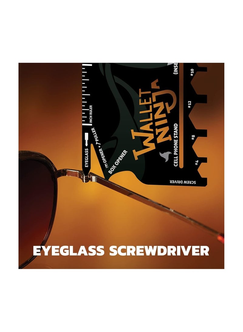 Wallet Ninja Multitool Card – 18 in 1 Credit Card Multi-Tool (Bottle Opener, Can Opener, Screwdrivers, Phone Stand & More) – Black pack of 1 - Image 4