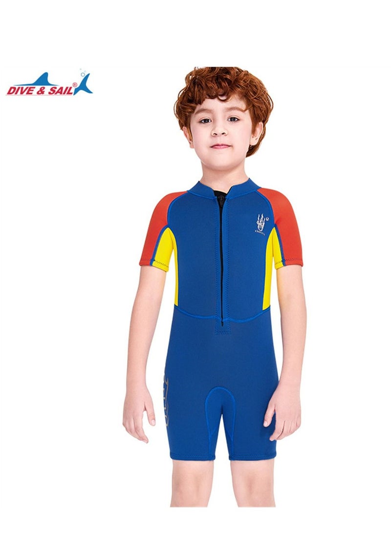 DIVE & SAIL 2.5MM Keep Warm Children Diving Suit Three-layer High Elastic Wetsuit For Boys Blue - Image 1