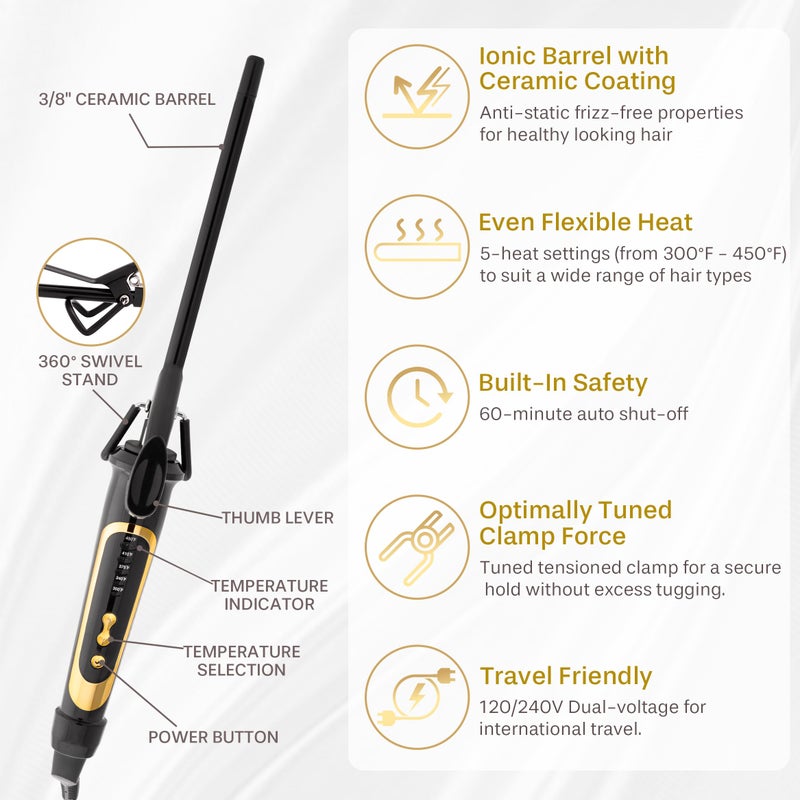 Asani Curling Iron Hair Wand Creates Tight Curls, Clearly Defined Spiral Curls & Ringlets - Extra-Slim Hair Styling Curler for Short & Long Hairs - Ceramic Coating Barrel, Heats Up to 450Â°F (3/8 inch) - Image 2