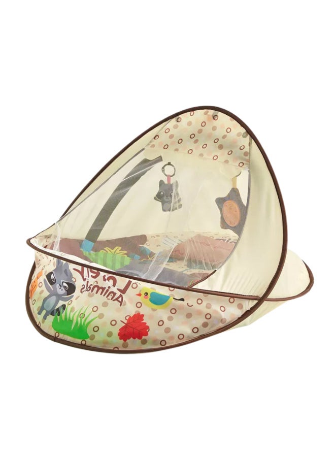 Tiibaby 2 in 1 Portable Baby Cot and Playmat with Mosquito Net and Hanging Toys - Foldable Baby Cot and Playmat - Lightweight and Easy to Carry - Cute and Safe Design for Babies from Birth - Multi-Color (Beige) - Image 4