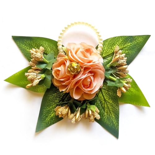 ADIKALA™ Handmade Artificial 3 Flowers and Pollen Bunch for Trousseau Packing, Ready to use Flower Brooch Hamper for Decoration, Gift Wrapping Flowers (6, Peach) - Image 5