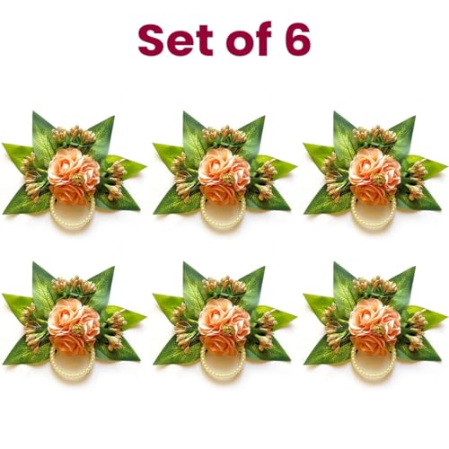 ADIKALA™ Handmade Artificial 3 Flowers and Pollen Bunch for Trousseau Packing, Ready to use Flower Brooch Hamper for Decoration, Gift Wrapping Flowers (6, Peach) - Image 2